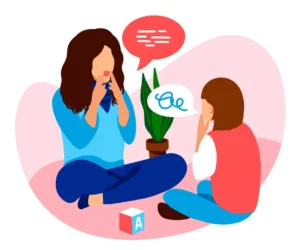 Gambar ilustrasi ibu sedang memberikan arahan tentang berbicara pada anaknya