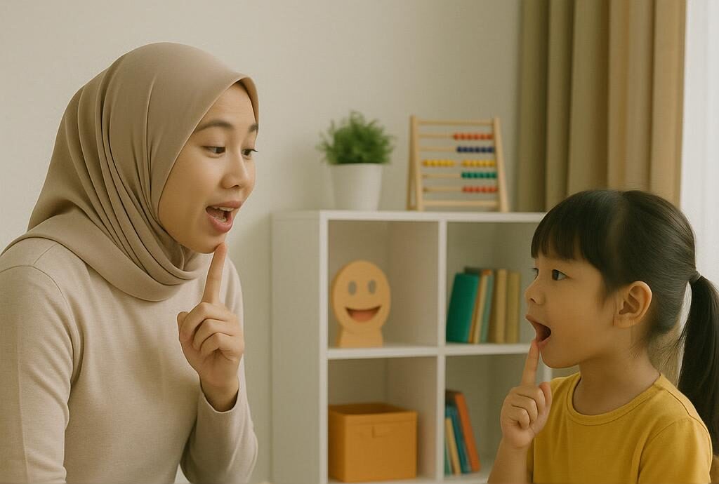 Gambar seorang ibu sedang berbicara dengan anaknya