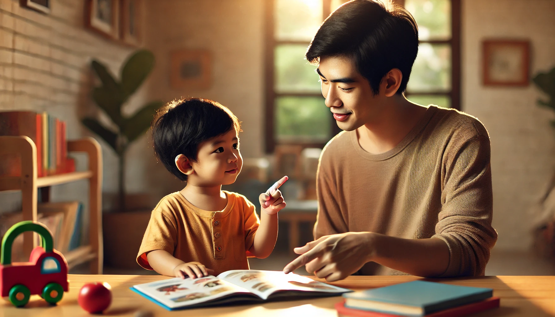 Gambar animasi seorang ayah dan anak kecil