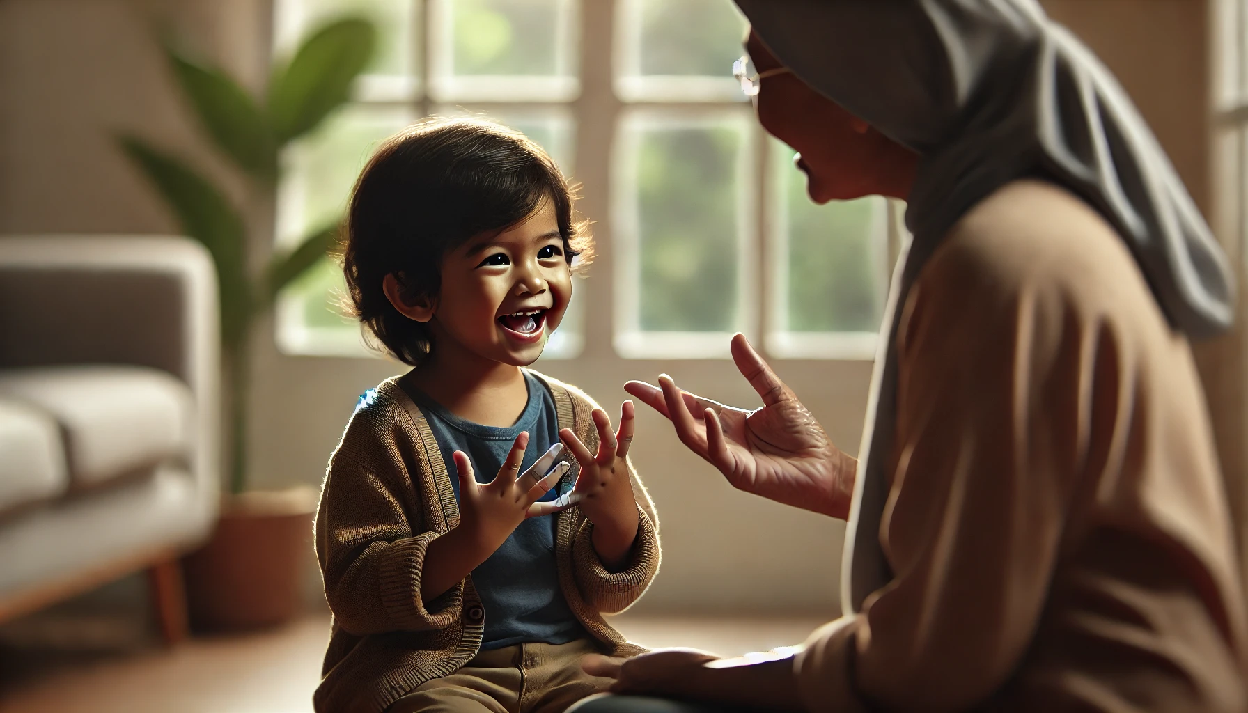 Gambar animasi seorang anak kecil dan ibunya