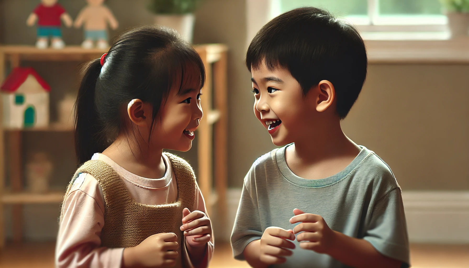 Gambar animasi anak kecil laki-laki dan perempuan yang sedang tersenyum