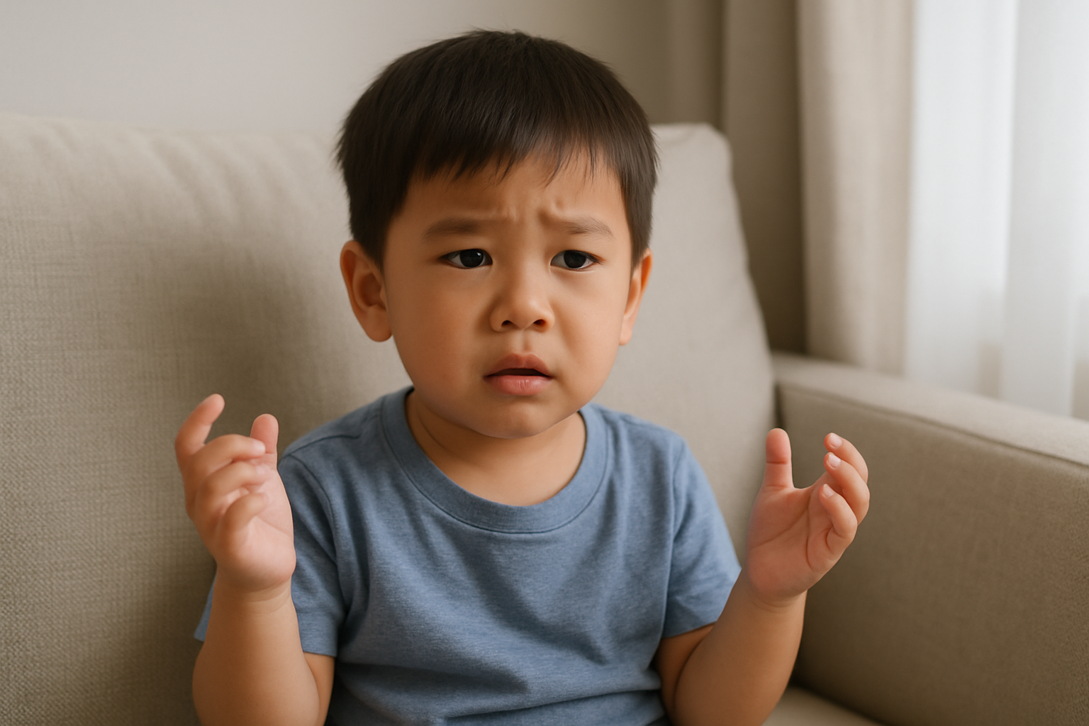 Gambar seorang anak kecil laki-laki sedang bingung