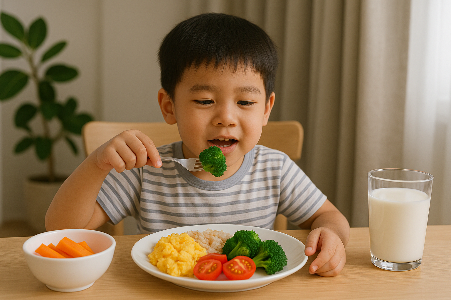 Gambar anak kecil laki-laki sedang makan
