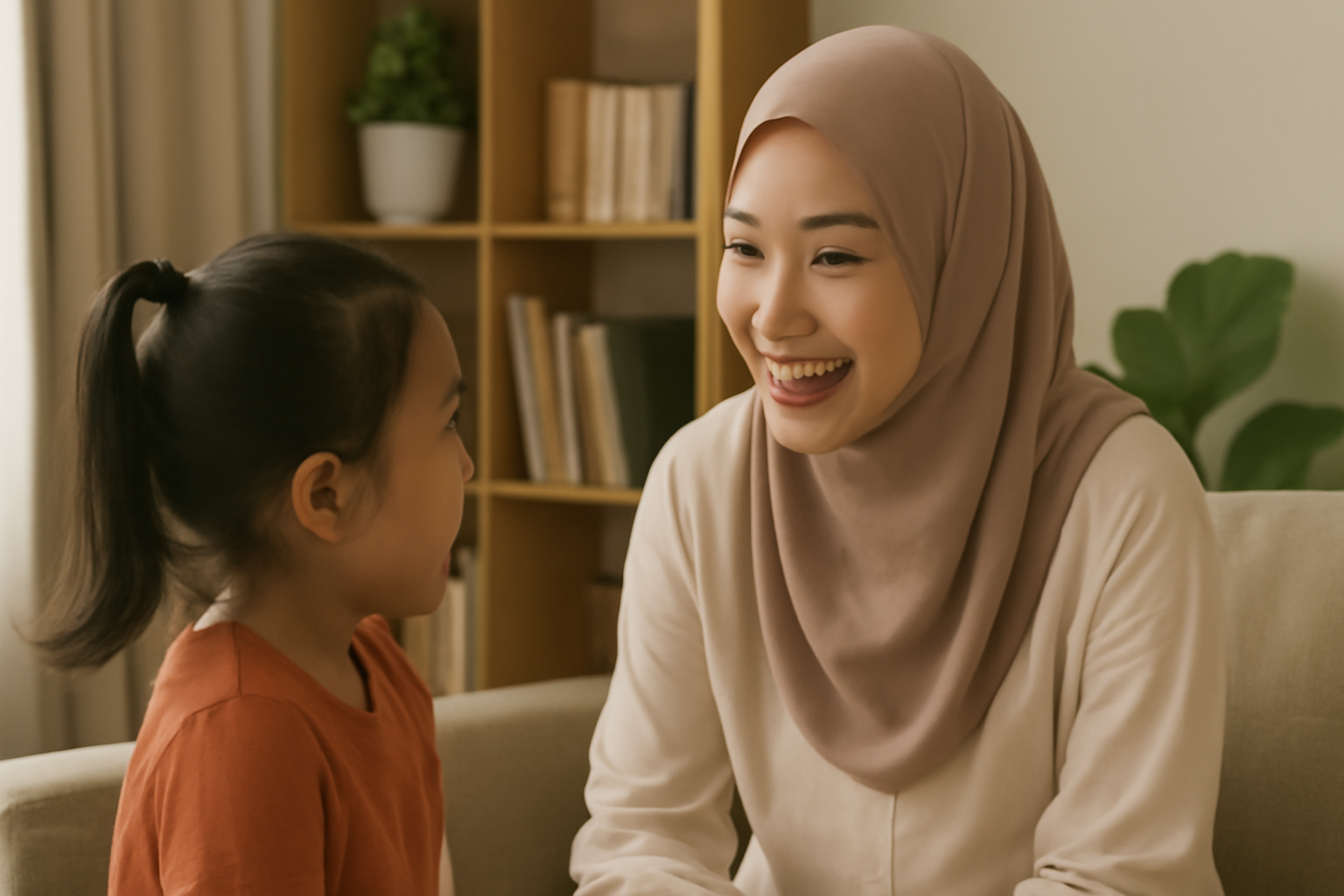 Seorang ibu yang sedang berbicara dengan anaknya