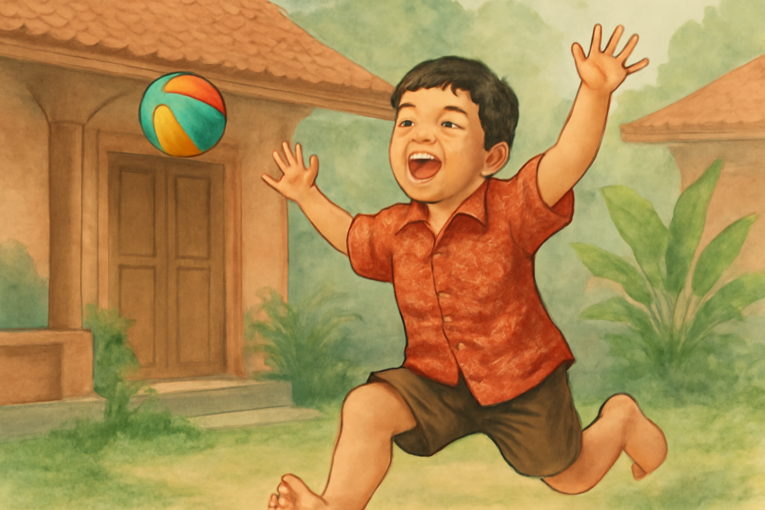 Gambar seorang anak sedang bermain bola