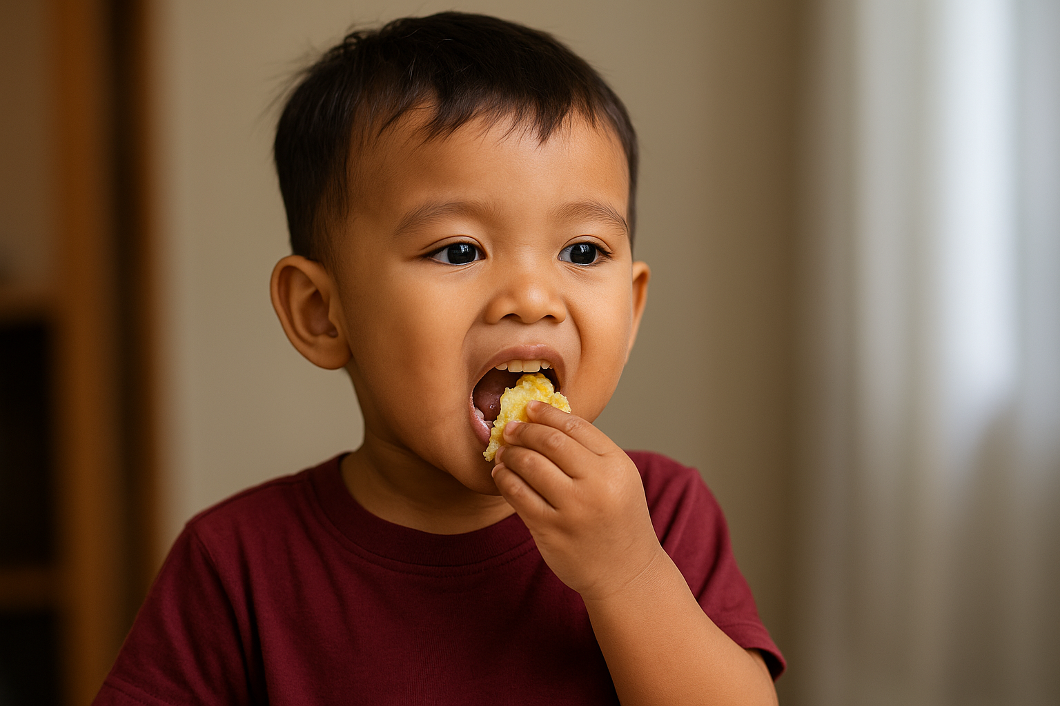 Gambar seorang anak kecil sedang makan